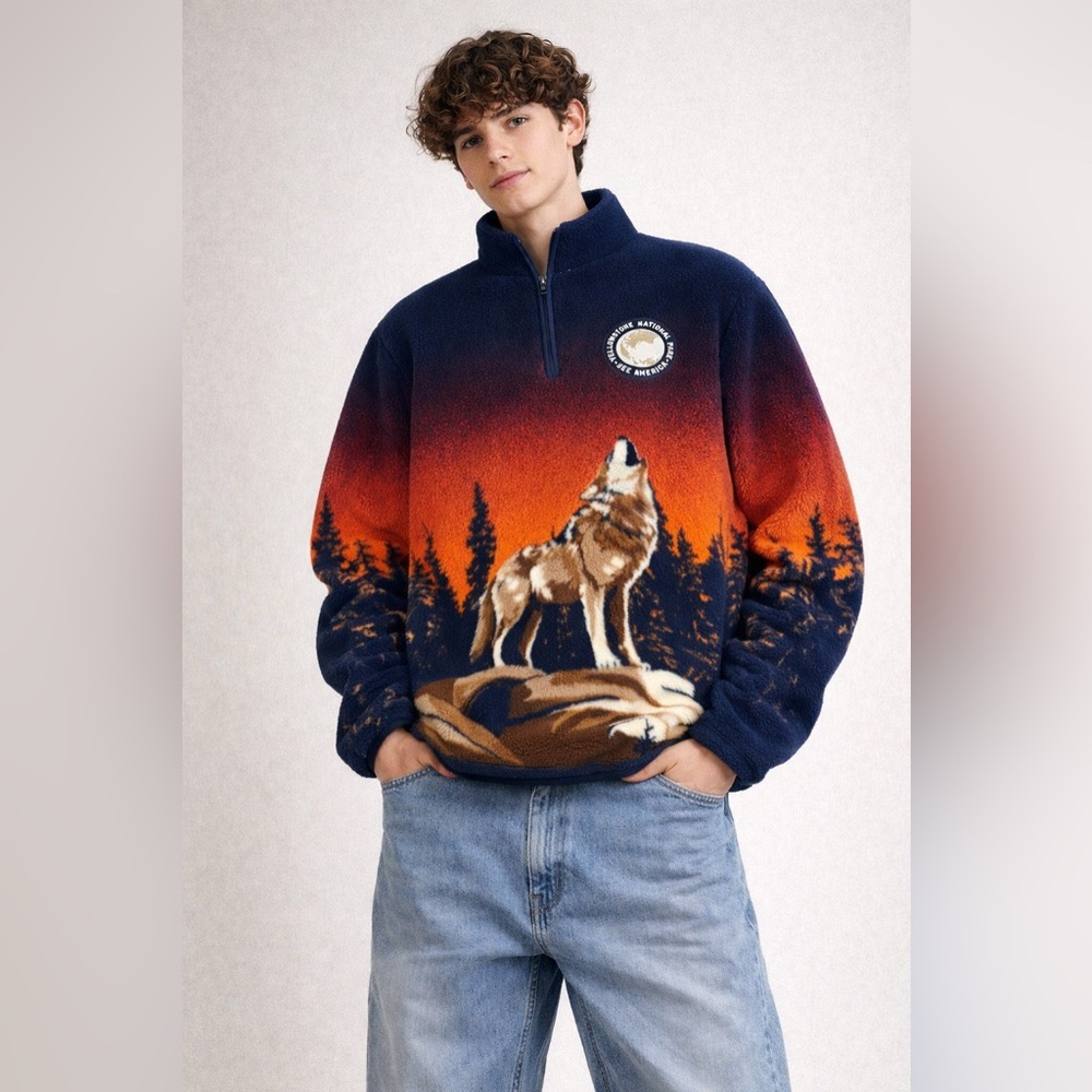 Navy and Orange Wolf fleece